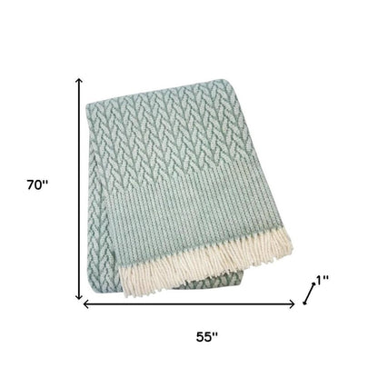 55" X 70" Sage Cotton Blend Woven Plush Throw Blanket with Fringe HomeRoots