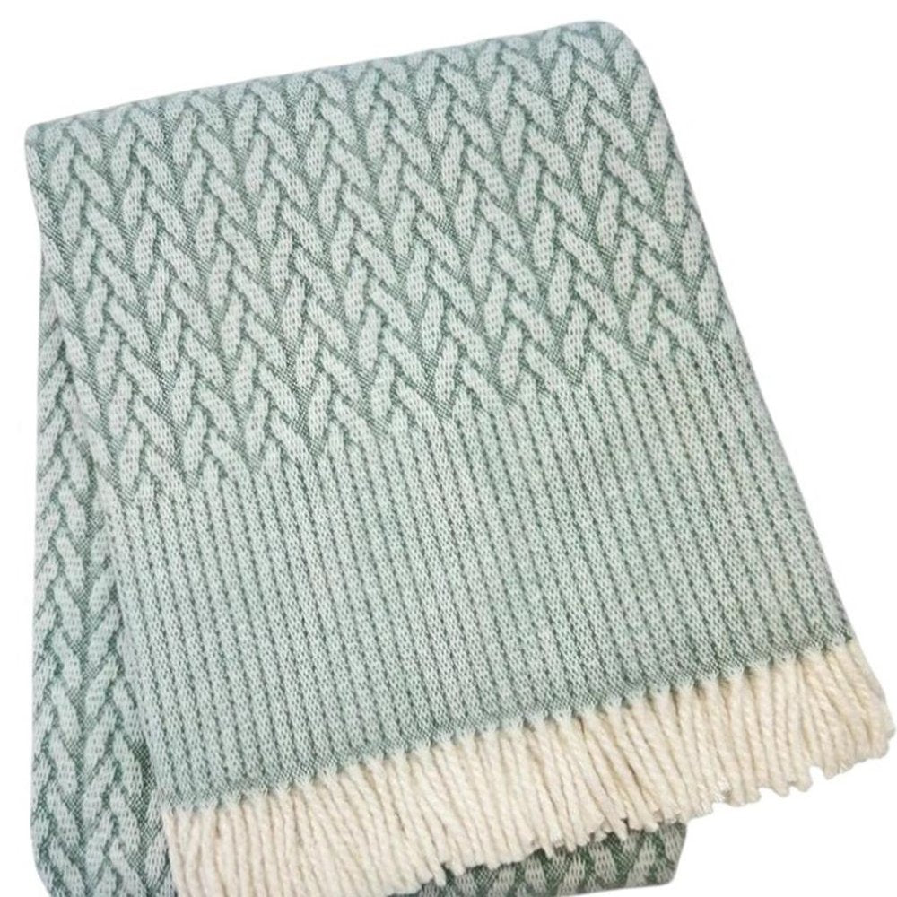 55" X 70" Sage Cotton Blend Woven Plush Throw Blanket with Fringe HomeRoots