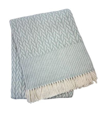 55" X 70" Sky Blue Cotton Blend Woven Plush Throw Blanket with Fringe HomeRoots