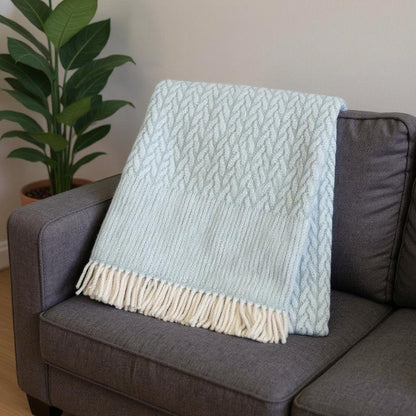 55" X 70" Sky Blue Cotton Blend Woven Plush Throw Blanket with Fringe HomeRoots