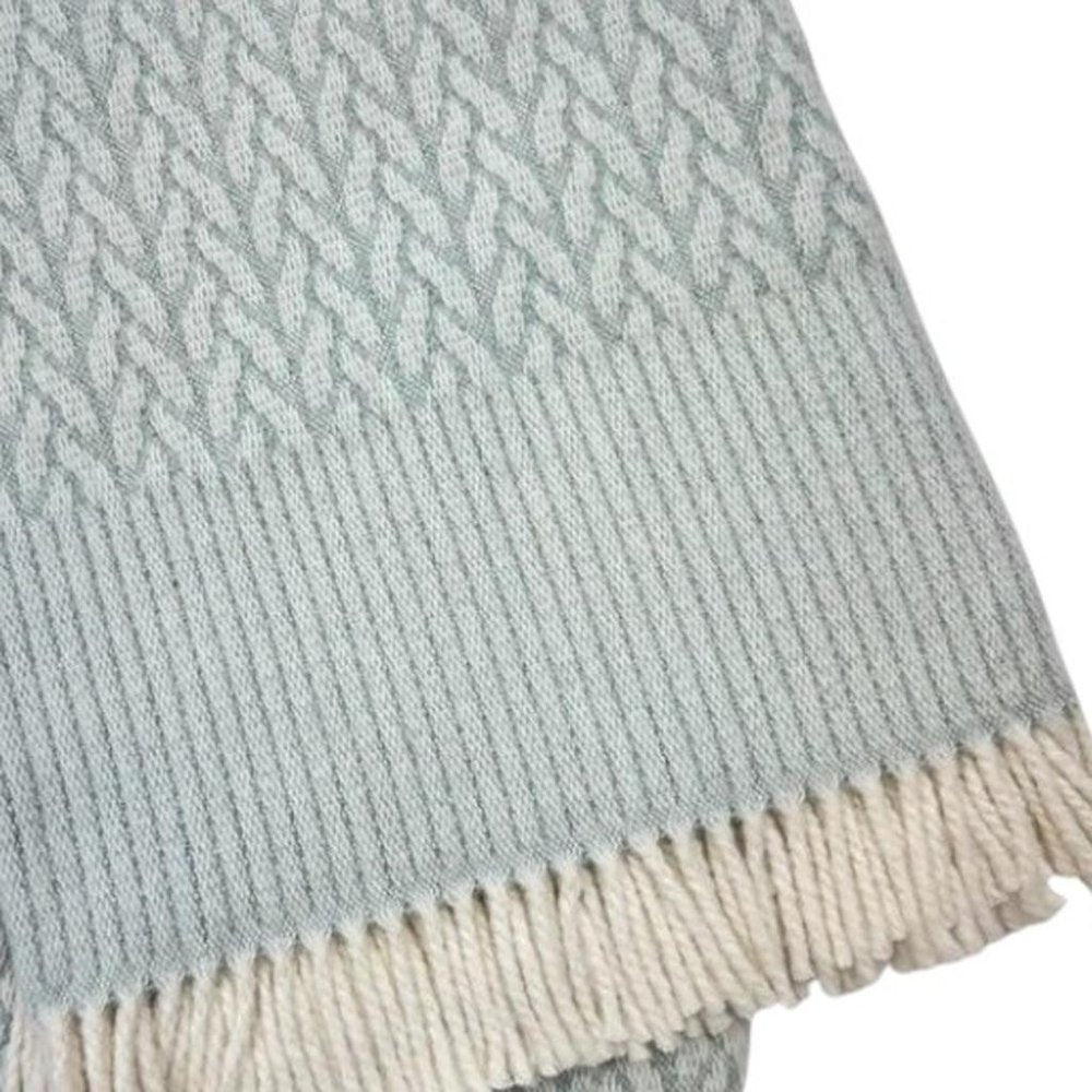 55" X 70" Sky Blue Cotton Blend Woven Plush Throw Blanket with Fringe HomeRoots