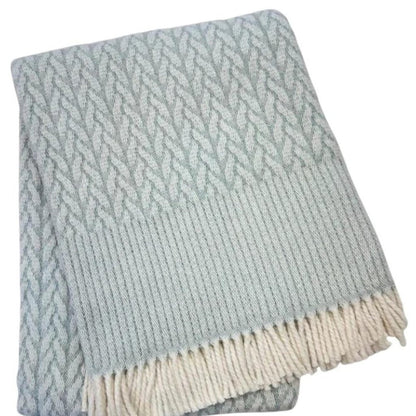55" X 70" Sky Blue Cotton Blend Woven Plush Throw Blanket with Fringe HomeRoots