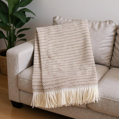 55" X 70" Camel Cotton Blend Woven Plush Throw Blanket with Fringe HomeRoots