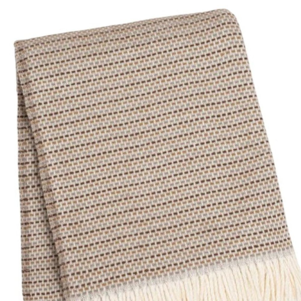 55" X 70" Camel Cotton Blend Woven Plush Throw Blanket with Fringe HomeRoots