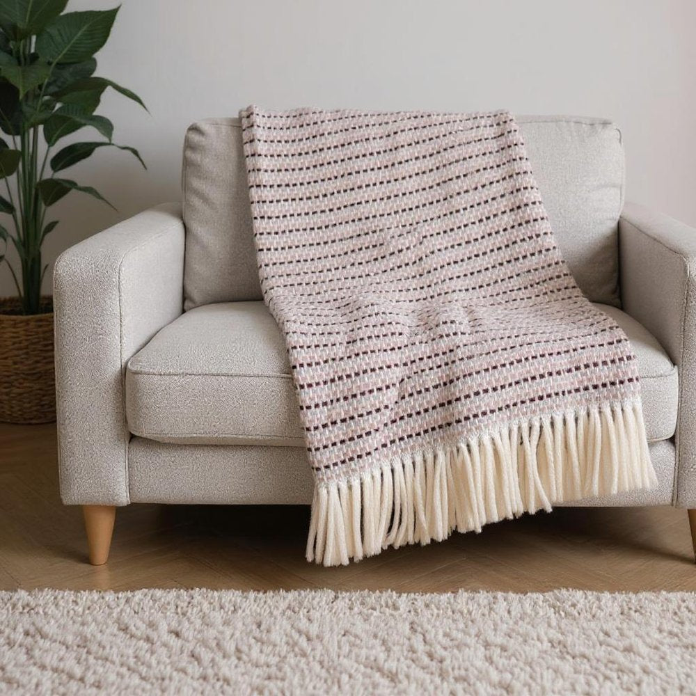 55" X 70" Dusty Rose Cotton Blend Woven Plush Throw Blanket with Fringe HomeRoots