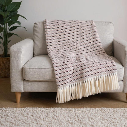 55" X 70" Dusty Rose Cotton Blend Woven Plush Throw Blanket with Fringe HomeRoots