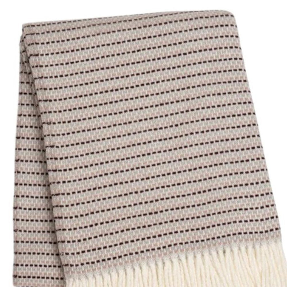 55" X 70" Dusty Rose Cotton Blend Woven Plush Throw Blanket with Fringe HomeRoots