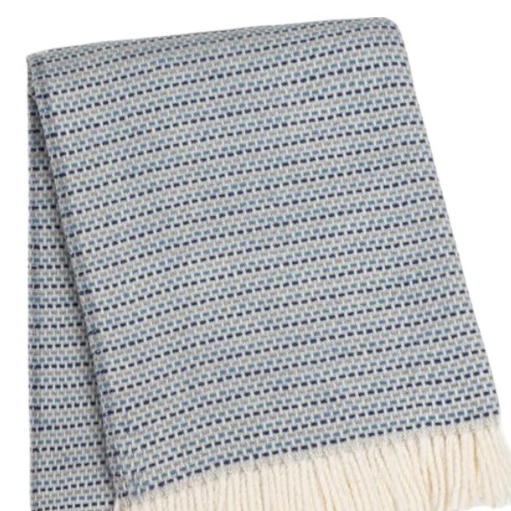 55" X 70" Denim Blue Cotton Blend Woven Plush Throw Blanket with Fringe HomeRoots