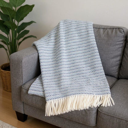 55" X 70" Denim Blue Cotton Blend Woven Plush Throw Blanket with Fringe HomeRoots