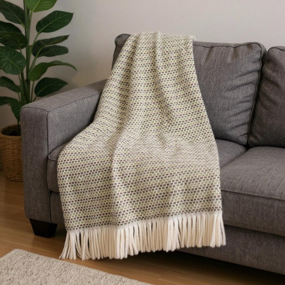 55" X 70" Moss Green Cotton Blend Woven Plush Throw Blanket with Fringe HomeRoots