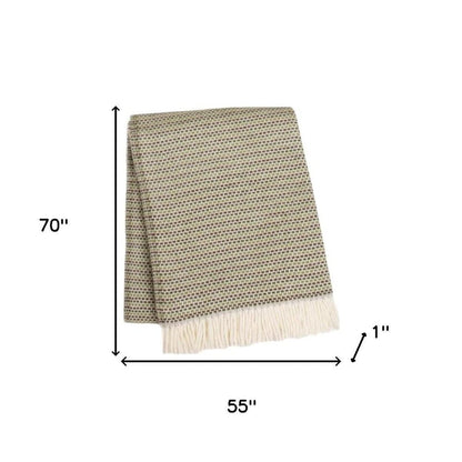 55" X 70" Moss Green Cotton Blend Woven Plush Throw Blanket with Fringe HomeRoots