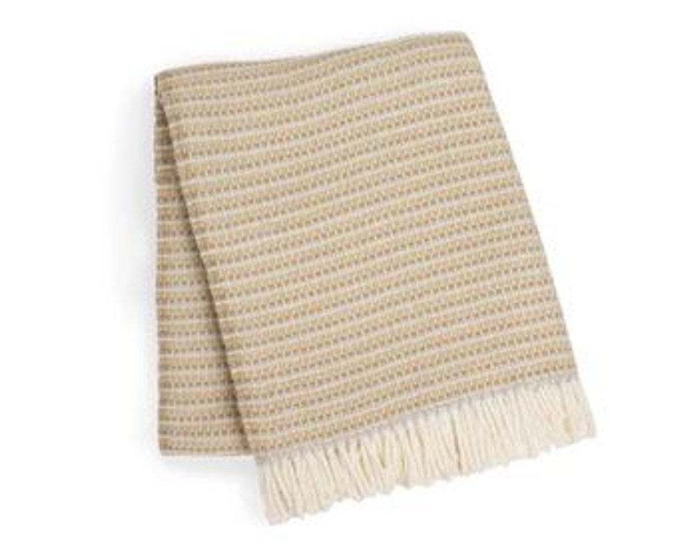 55" X 70" Stone Cotton Blend Woven Plush Throw Blanket with Fringe HomeRoots