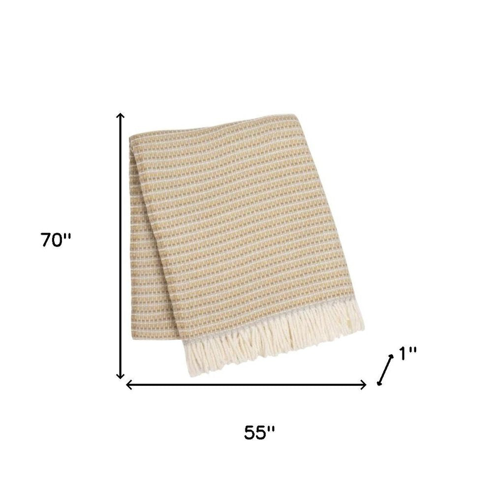 55" X 70" Stone Cotton Blend Woven Plush Throw Blanket with Fringe HomeRoots