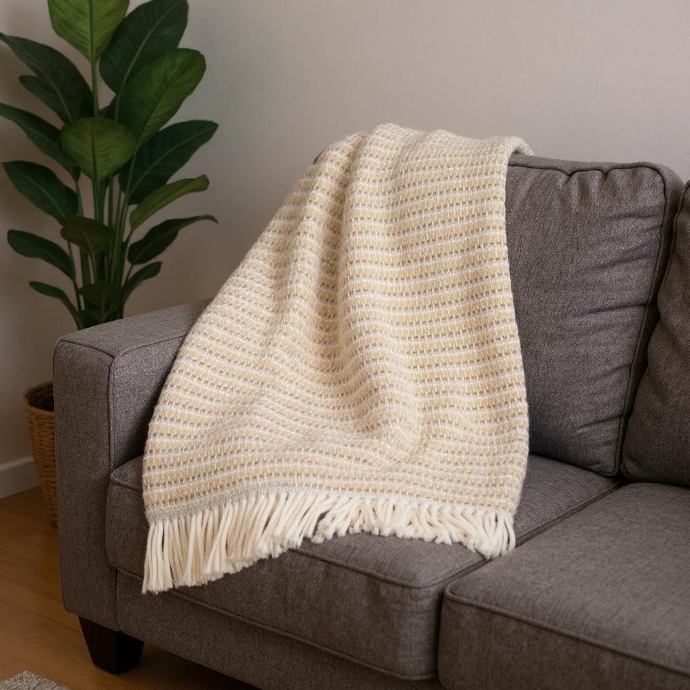 55" X 70" Stone Cotton Blend Woven Plush Throw Blanket with Fringe HomeRoots