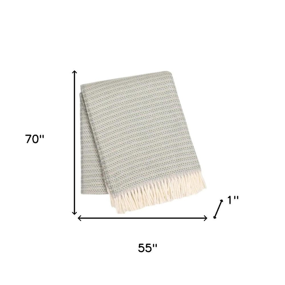 55" X 70" Slate Blue Cotton Blend Woven Plush Throw Blanket with Fringe HomeRoots