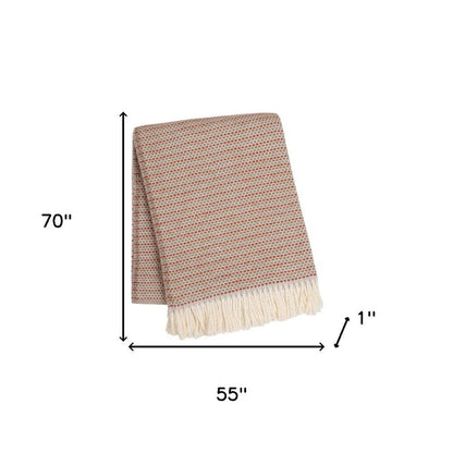 55" X 70" Terra Cotta Cotton Blend Woven Plush Throw Blanket with Fringe HomeRoots