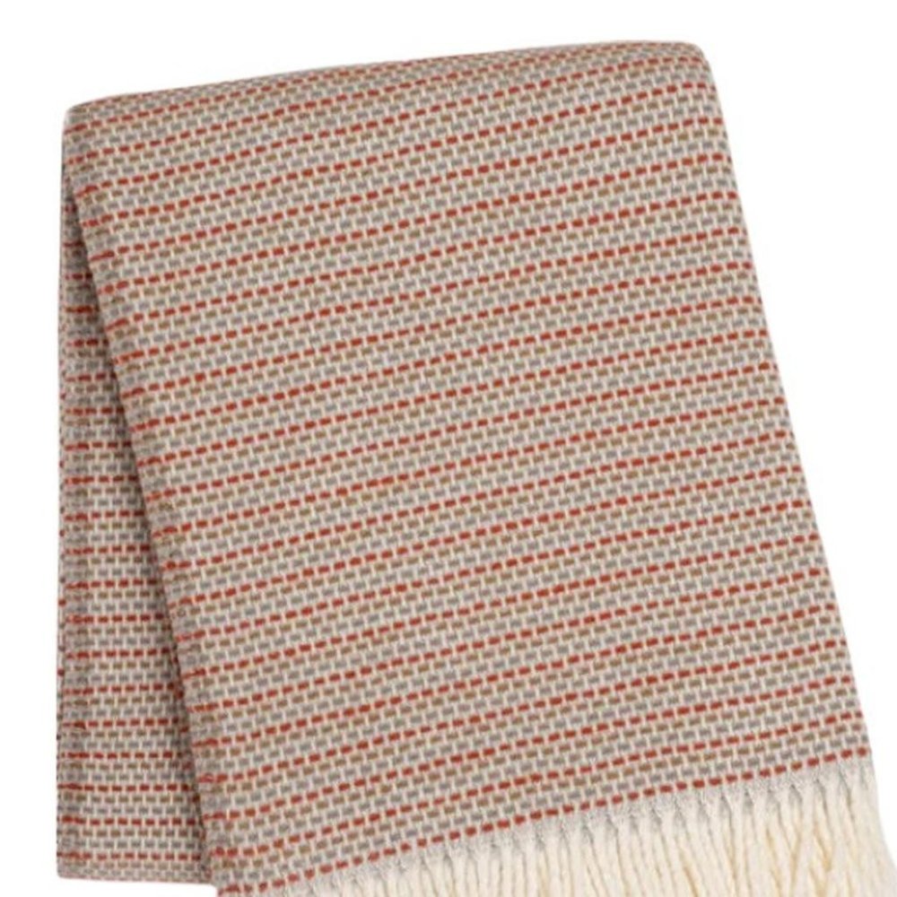 55" X 70" Terra Cotta Cotton Blend Woven Plush Throw Blanket with Fringe HomeRoots
