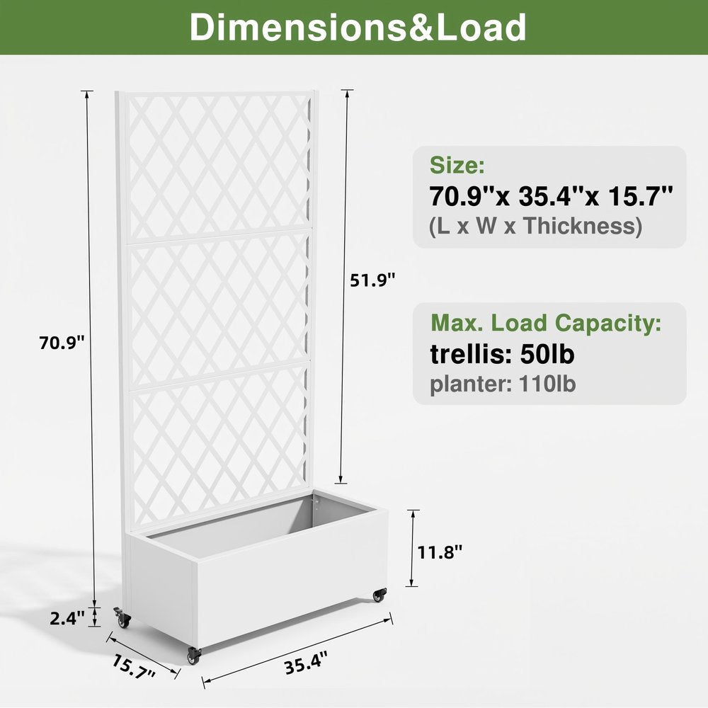 72" X 35" White Metal Rectangular Planter Box HomeRoots