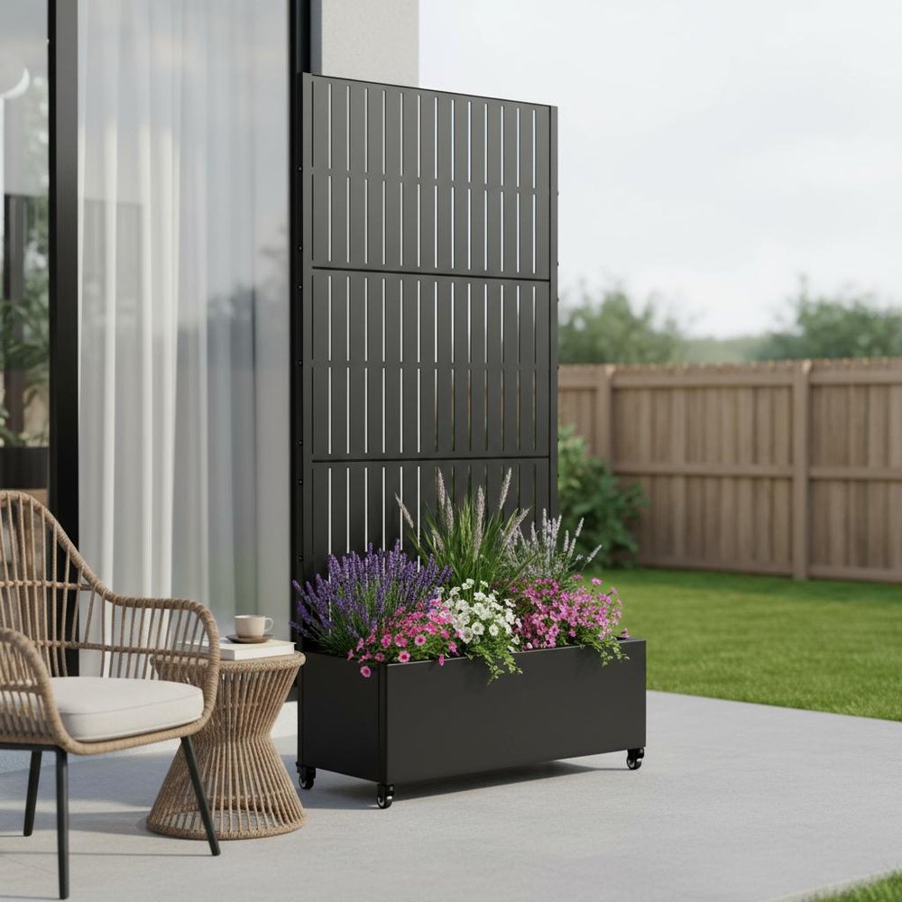 72" X 35" Black Metal Rectangular Planter Box — view 1