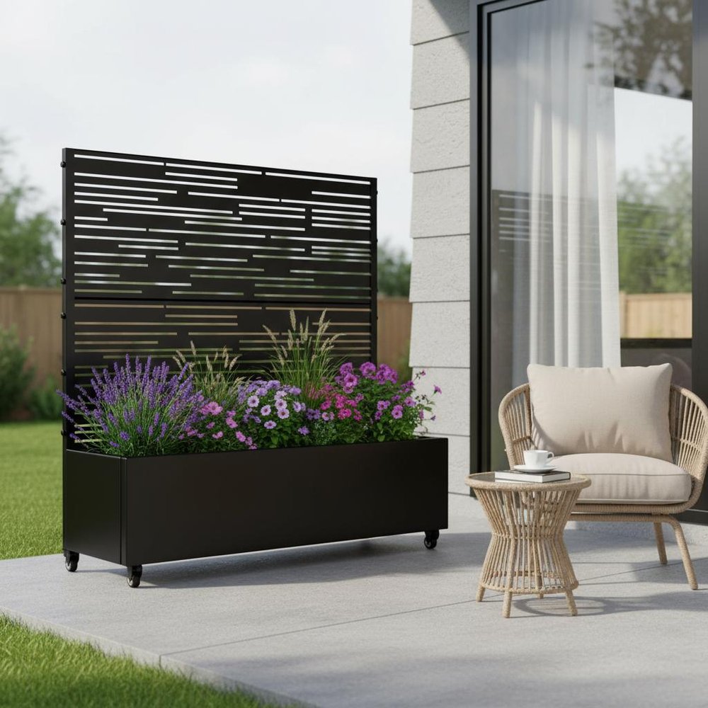 47" X 47" Black Metal Rectangular Planter Box HomeRoots