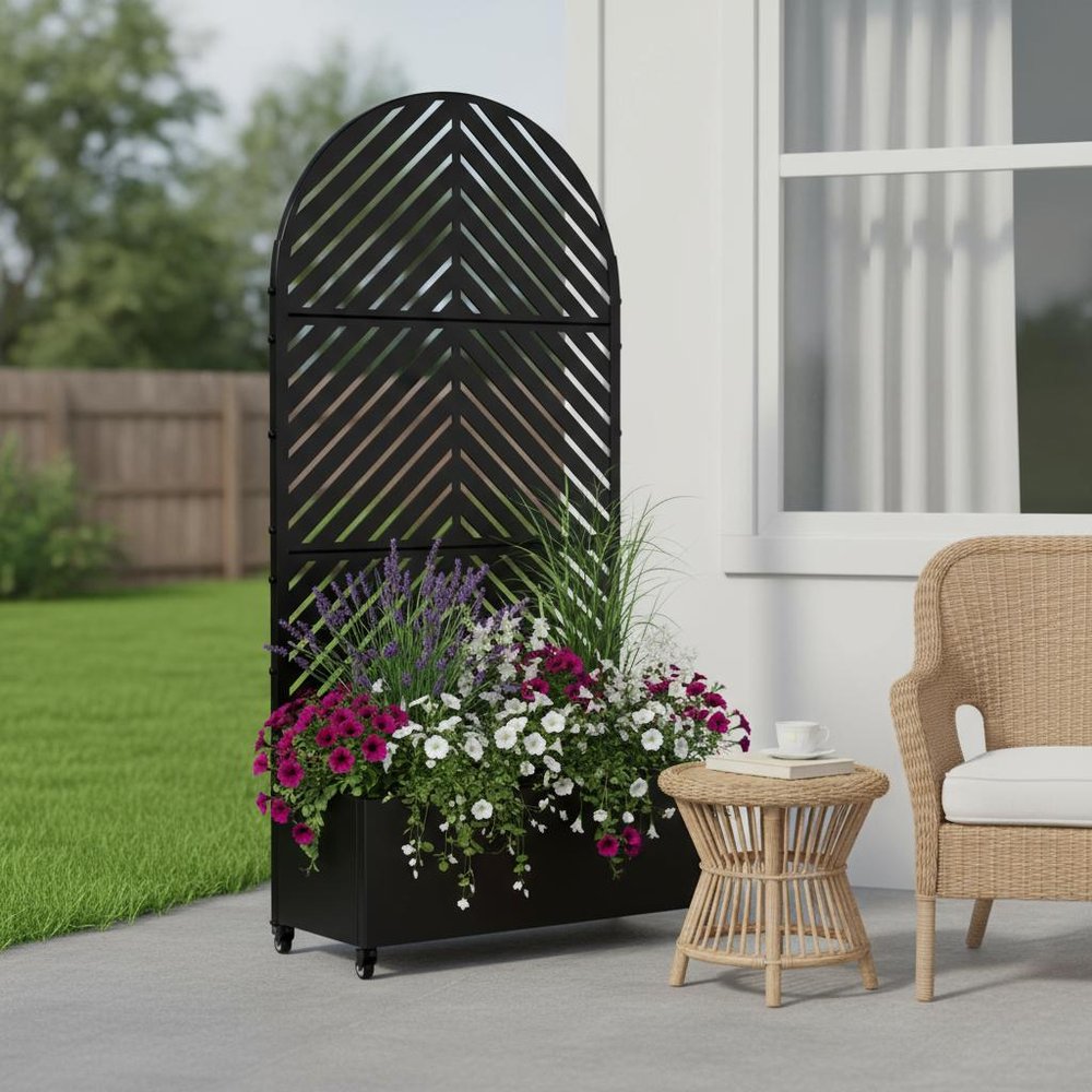 72" X 35" Black Metal Rectangular Planter Box — view 1