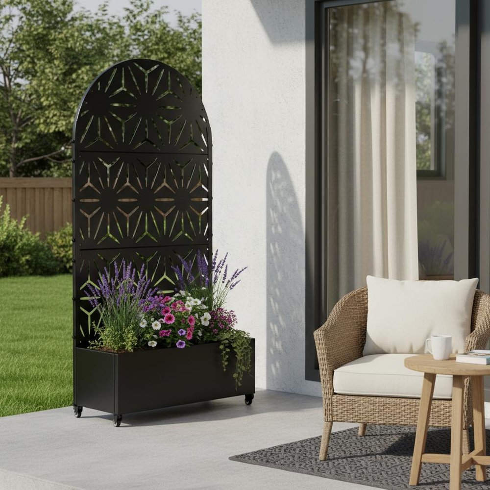 72" X 35" Black Metal Rectangular Planter Box — view 1
