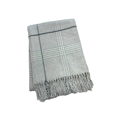 50" X 67" Light Gray And White Cotton Blend Woven Plaid Throw Blanket with Fringe HomeRoots