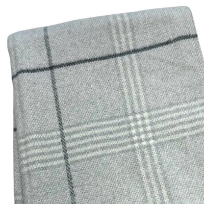 50" X 67" Light Gray And White Cotton Blend Woven Plaid Throw Blanket with Fringe HomeRoots