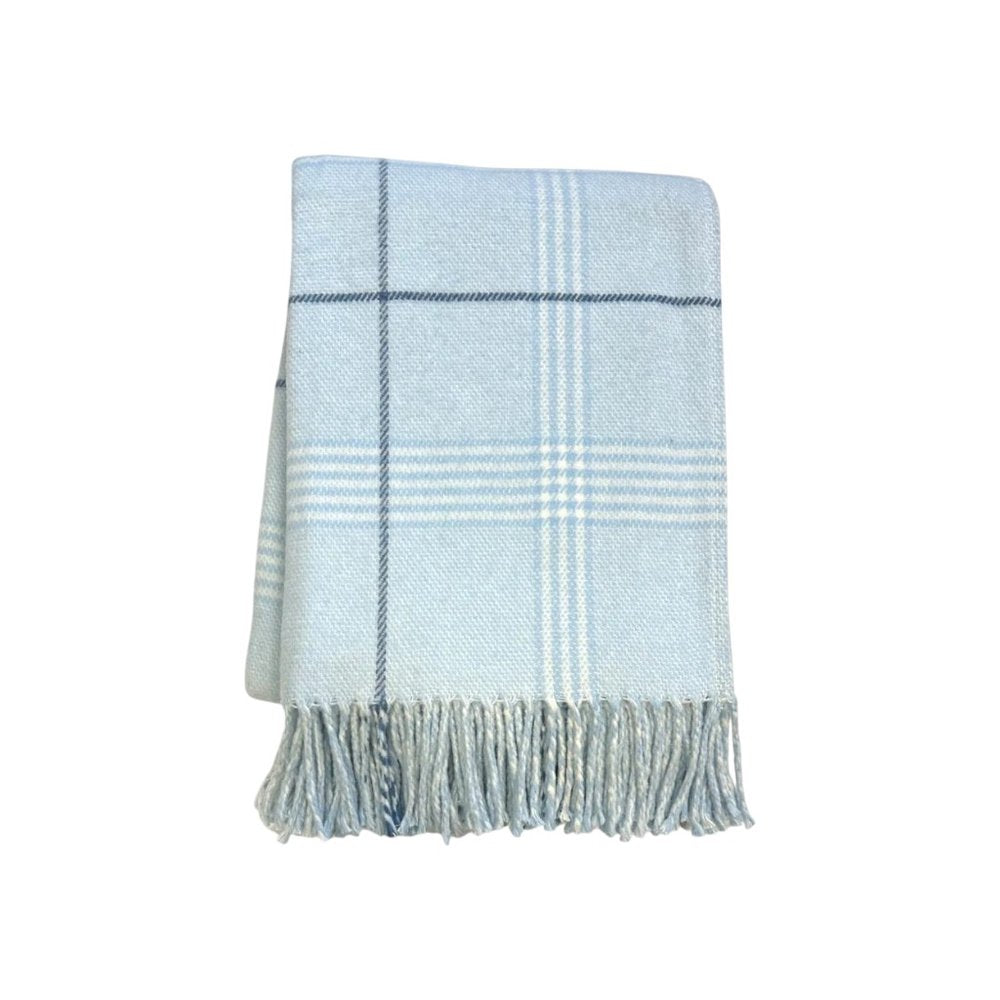 50" X 67" Sky Blue And White Plaid Cotton Blend Woven Throw Blanket with Fringe HomeRoots