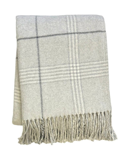 50" X 67" Sand And White Cotton Blend Woven Plaid Throw Blanket with Fringe HomeRoots