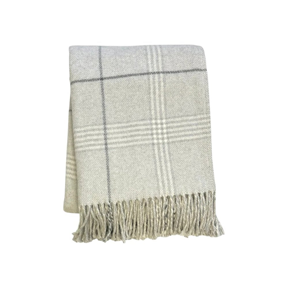 50" X 67" Sand And White Cotton Blend Woven Plaid Throw Blanket with Fringe HomeRoots