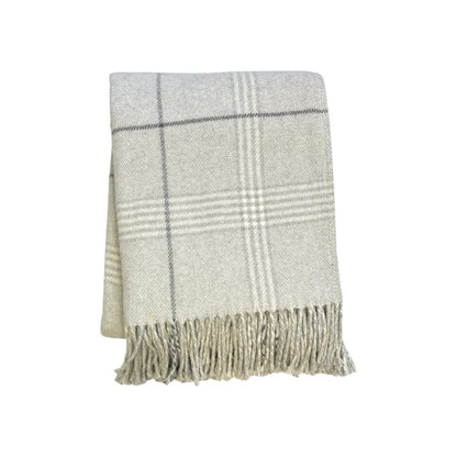 50" X 67" Sand And White Cotton Blend Woven Plaid Throw Blanket with Fringe HomeRoots
