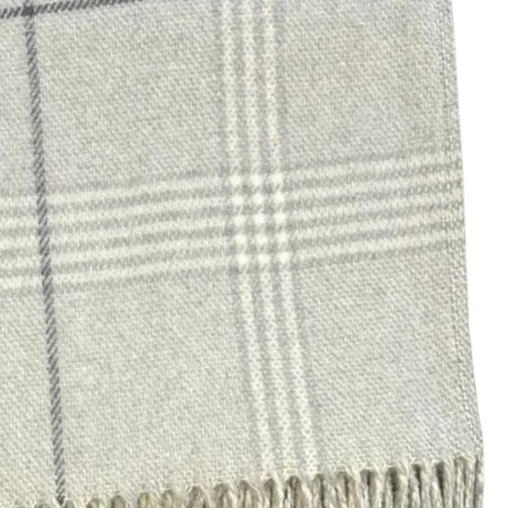 50" X 67" Sand And White Cotton Blend Woven Plaid Throw Blanket with Fringe HomeRoots