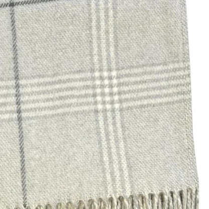 50" X 67" Sand And White Cotton Blend Woven Plaid Throw Blanket with Fringe HomeRoots