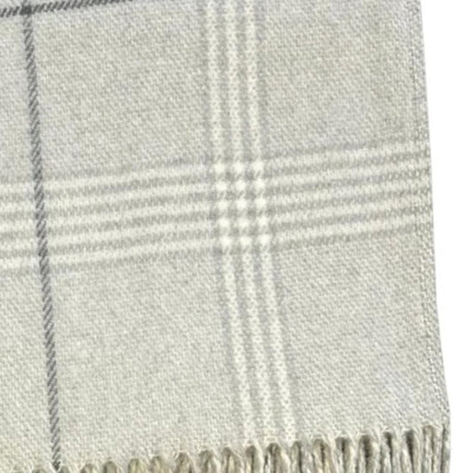50" X 67" Sand And White Cotton Blend Woven Plaid Throw Blanket with Fringe