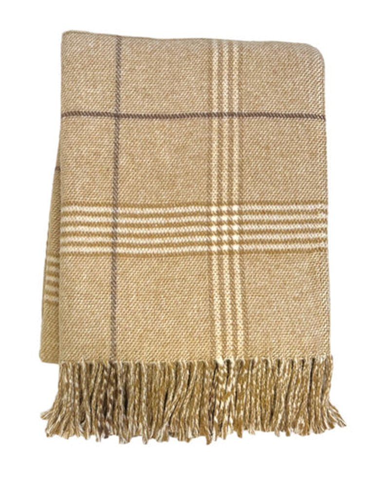 50" X 67" Stone And White Cotton Blend Woven Plaid Throw Blanket with Fringe HomeRoots