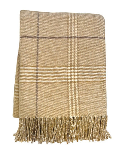 50" X 67" Stone And White Cotton Blend Woven Plaid Throw Blanket with Fringe HomeRoots