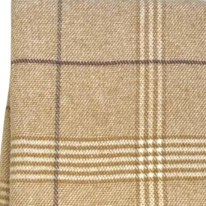 50" X 67" Stone And White Cotton Blend Woven Plaid Throw Blanket with Fringe HomeRoots