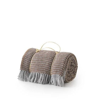 55" X 70" Chocolate And Gray Cotton Blend Woven Checkered Plush Throw Blanket with Fringe HomeRoots