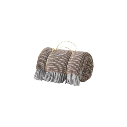 55" X 70" Chocolate And Gray Cotton Blend Woven Checkered Plush Throw Blanket with Fringe HomeRoots