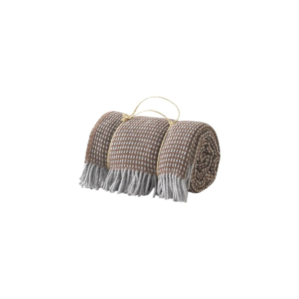 55" X 70" Chocolate And Gray Cotton Blend Woven Checkered Plush Throw Blanket with Fringe HomeRoots
