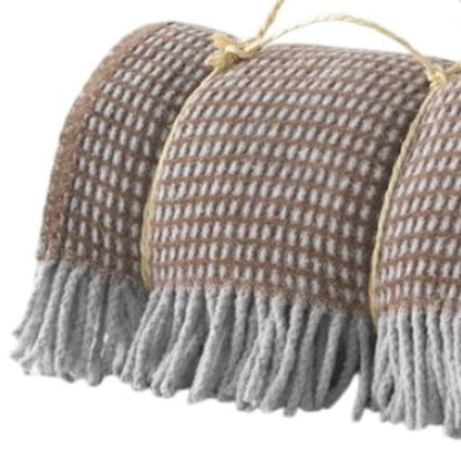 55" X 70" Chocolate And Gray Cotton Blend Woven Checkered Plush Throw Blanket with Fringe HomeRoots