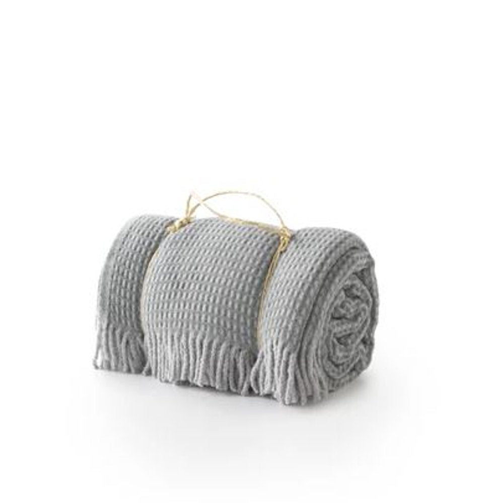 55" X 70" Sage And Gray Cotton Blend Woven Checkered Plush Throw Blanket with Fringe HomeRoots