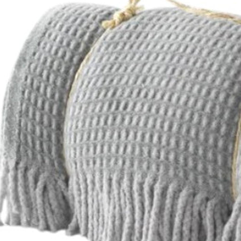 55" X 70" Sage And Gray Cotton Blend Woven Checkered Plush Throw Blanket with Fringe HomeRoots