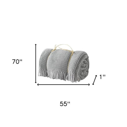 55" X 70" Sage And Gray Cotton Blend Woven Checkered Plush Throw Blanket with Fringe HomeRoots
