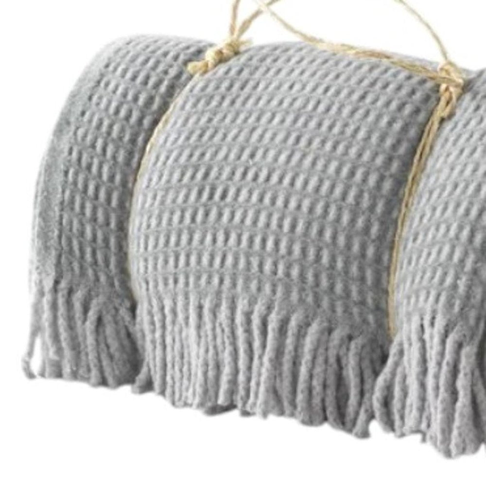 55" X 70" Sage And Gray Cotton Blend Woven Checkered Plush Throw Blanket with Fringe HomeRoots