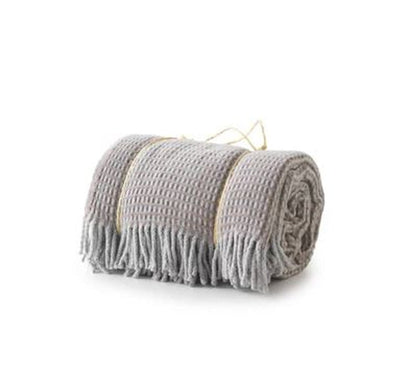 55" X 70" Taupe And Gray Cotton Blend Woven Checkered Plush Throw Blanket with Fringe HomeRoots