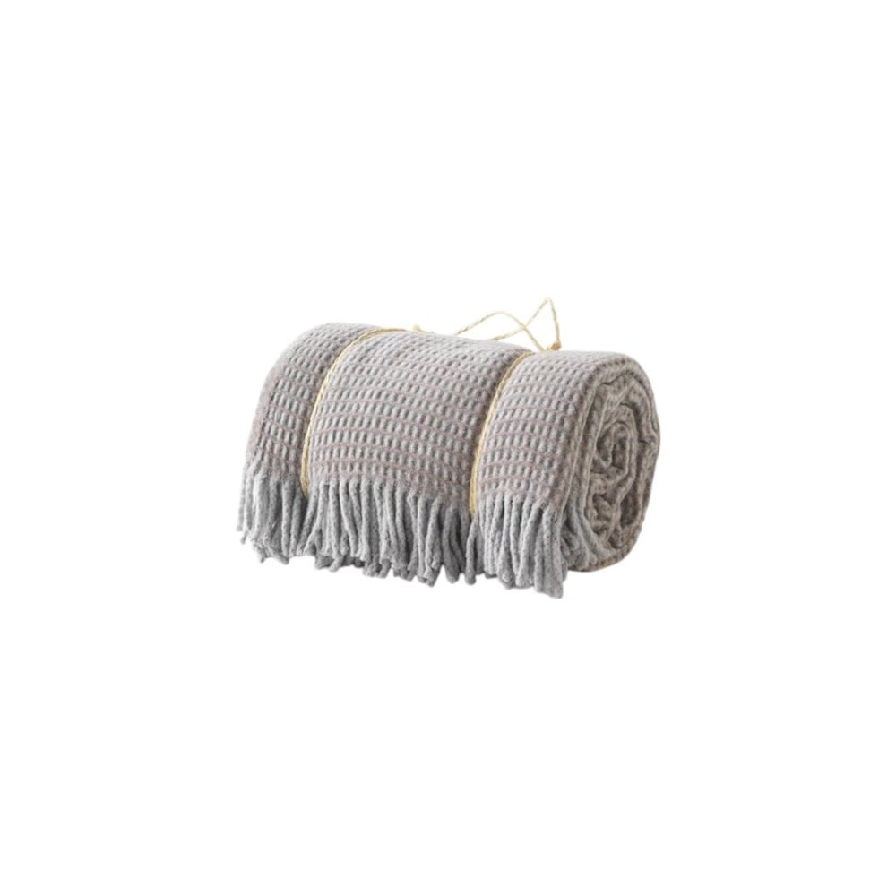 55" X 70" Taupe And Gray Cotton Blend Woven Checkered Plush Throw Blanket with Fringe HomeRoots