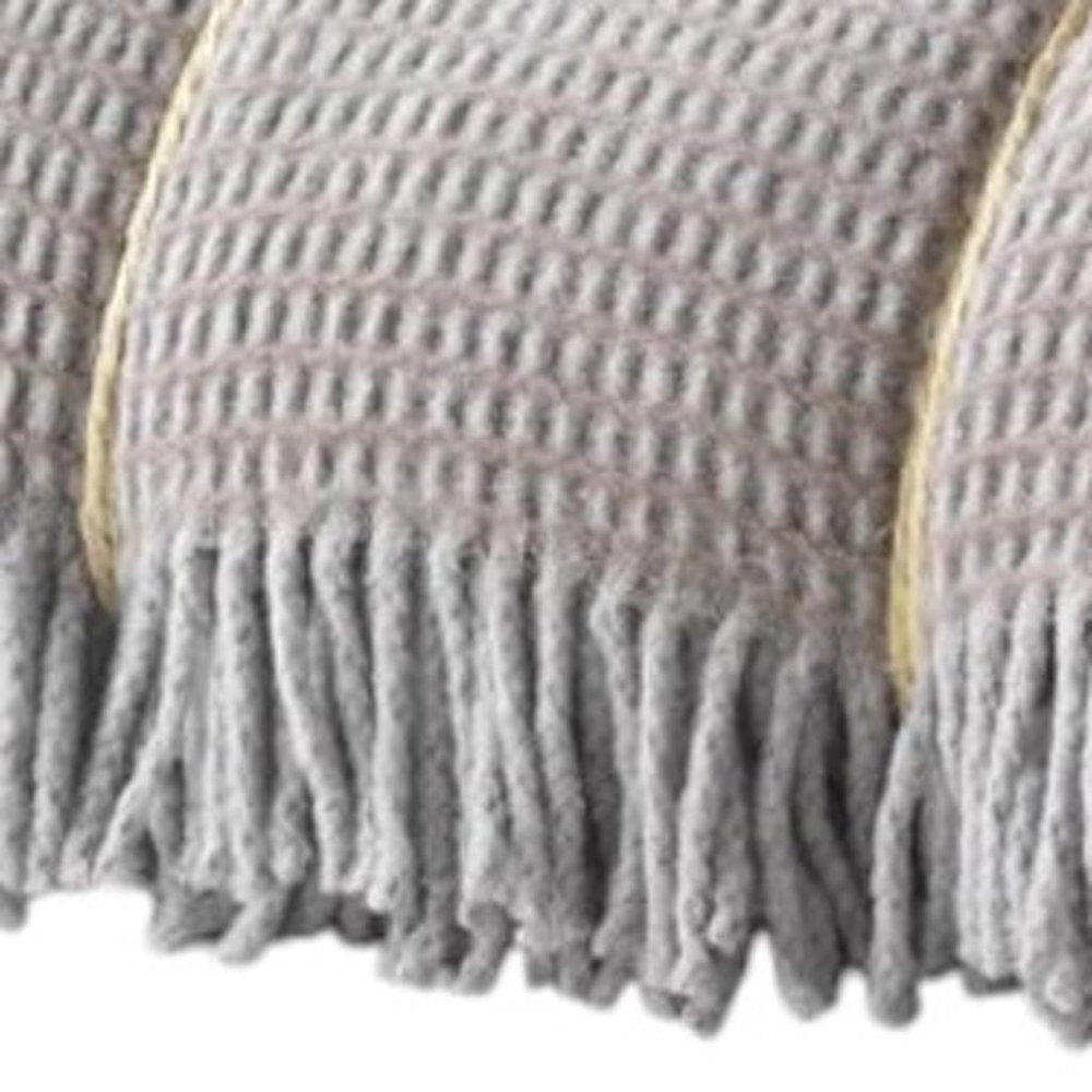 55" X 70" Taupe And Gray Cotton Blend Woven Checkered Plush Throw Blanket with Fringe HomeRoots