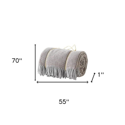 55" X 70" Taupe And Gray Cotton Blend Woven Checkered Plush Throw Blanket with Fringe HomeRoots